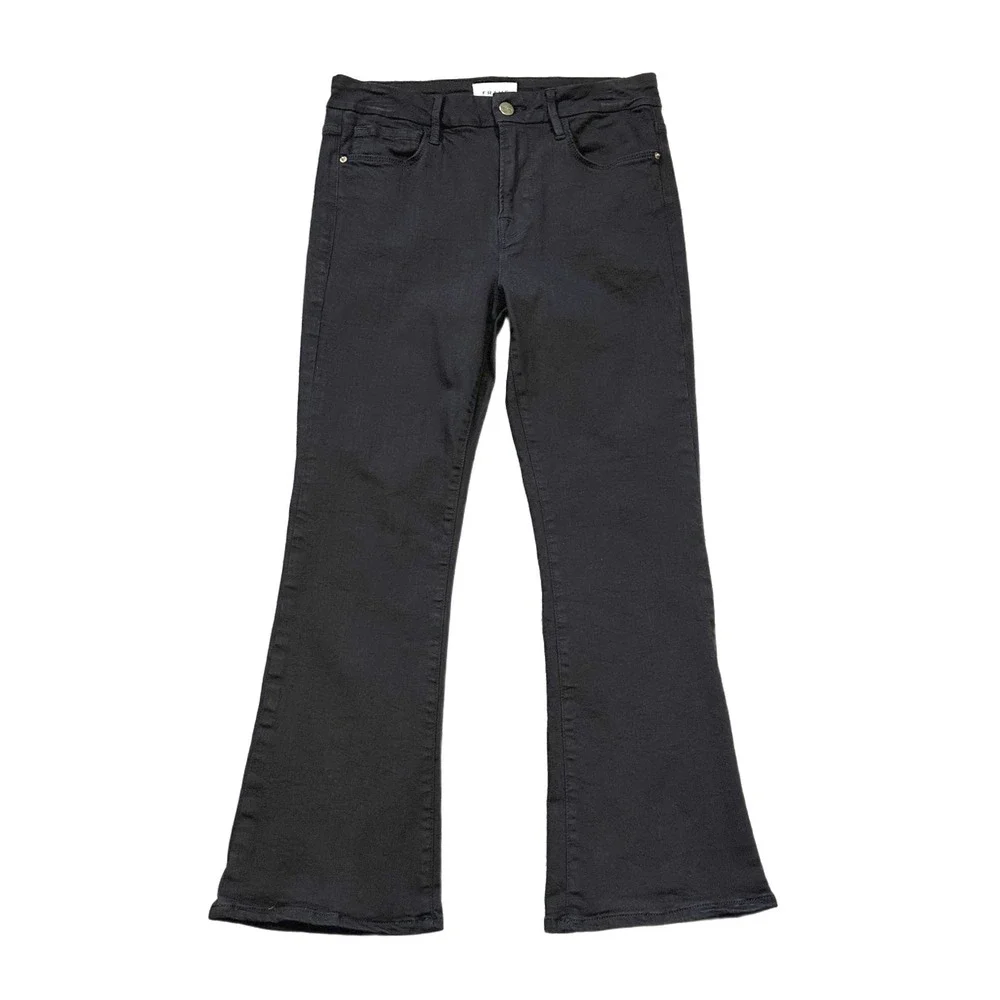 FRAME Le Crop‎ Mini Boot Jeans 28 Black Film Noir Mid Rise Stretch Denim LCMB403